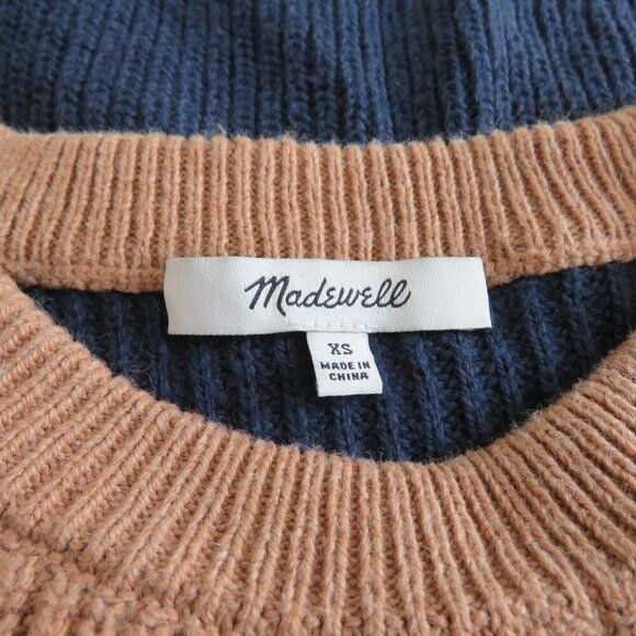 MADEWELL Thompson Pocket Pullover Sweater in Colorblock Heather Timber - Size XS - Picture 15 of 16